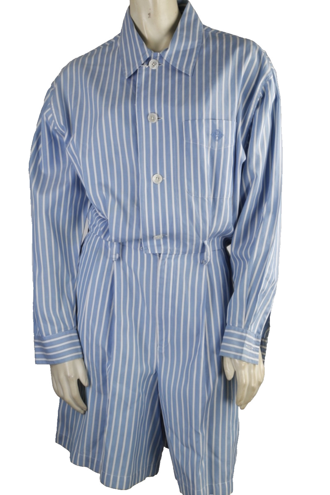 Vintage Ralph Lauren Romper 10 Blue White Striped Cotton Long Sleeve Shorts Jump