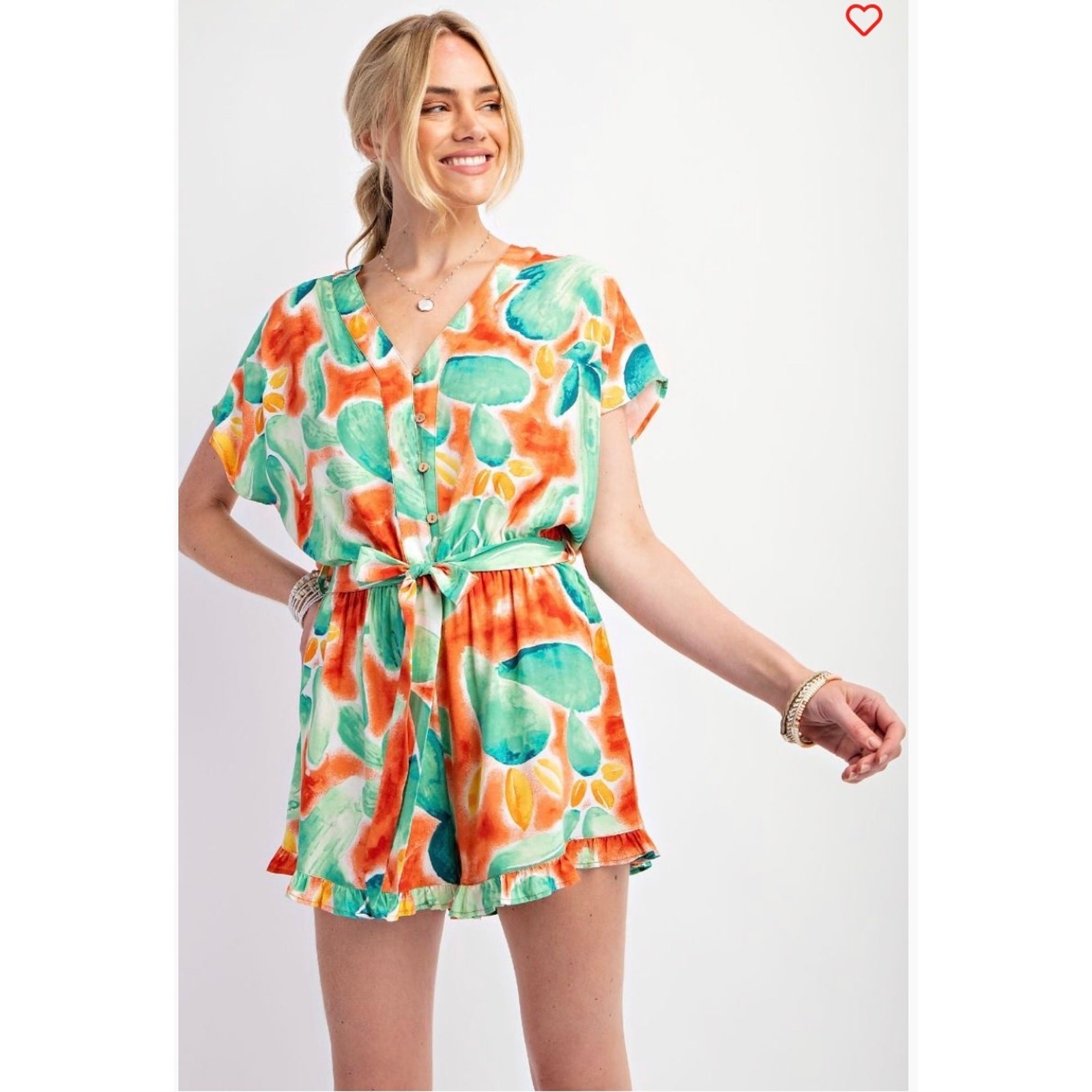 Easel – Tropical Challis Tie Waisted Romper – Medium