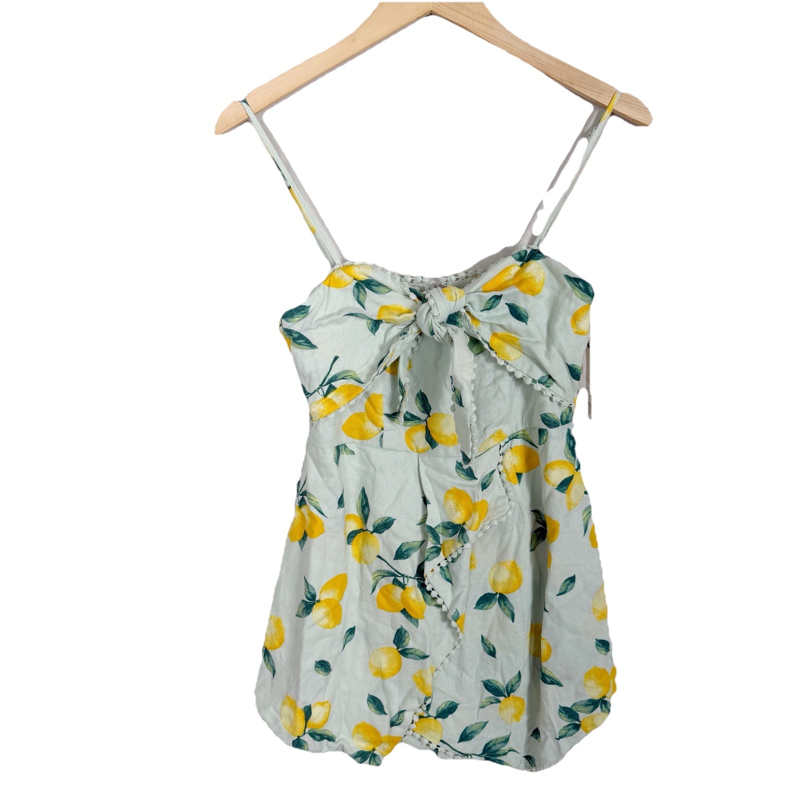 NWT Francesca’s Blue Lemon Print Romper Mini Dress Summer Italy Sleeveless Small