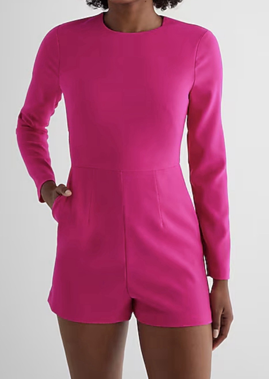 Express Long Sleeve Crew Neck Crepe Romper