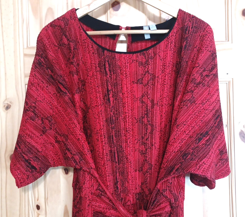 ASOS Red Black Snake Dressy Crinkled Open Back Romper Sz 16 Tie Elastic Waist