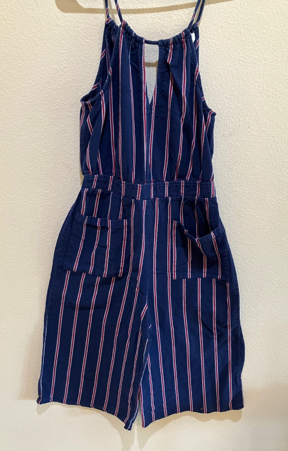Universal Thread Jumpsuit Wide Leg Capri Striped Tie Back 100% Cotton Blue S