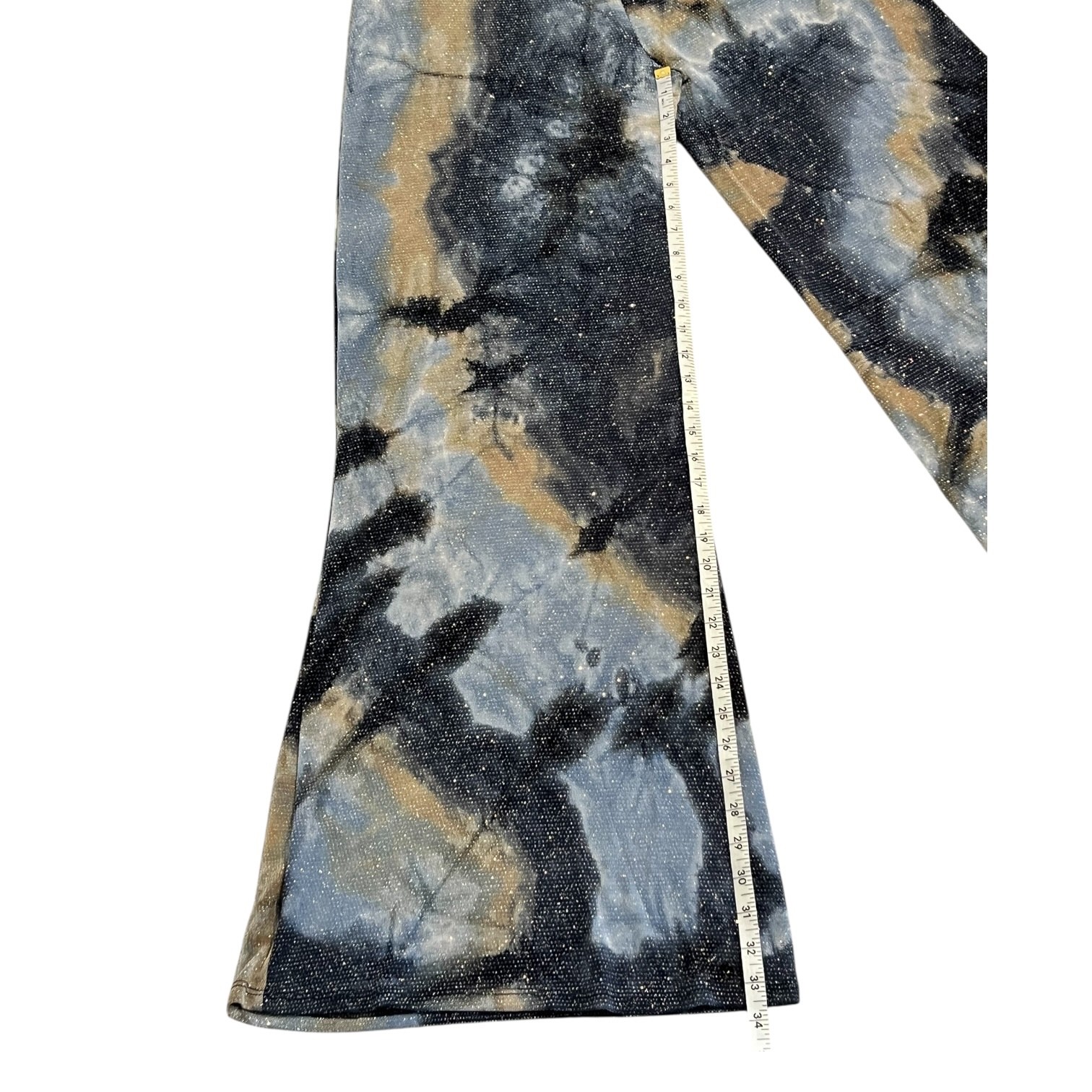 Metallic Galaxy Marble Print Wide Leg Jumpsuit L Wrap Empire Waist Y2K Boho USA
