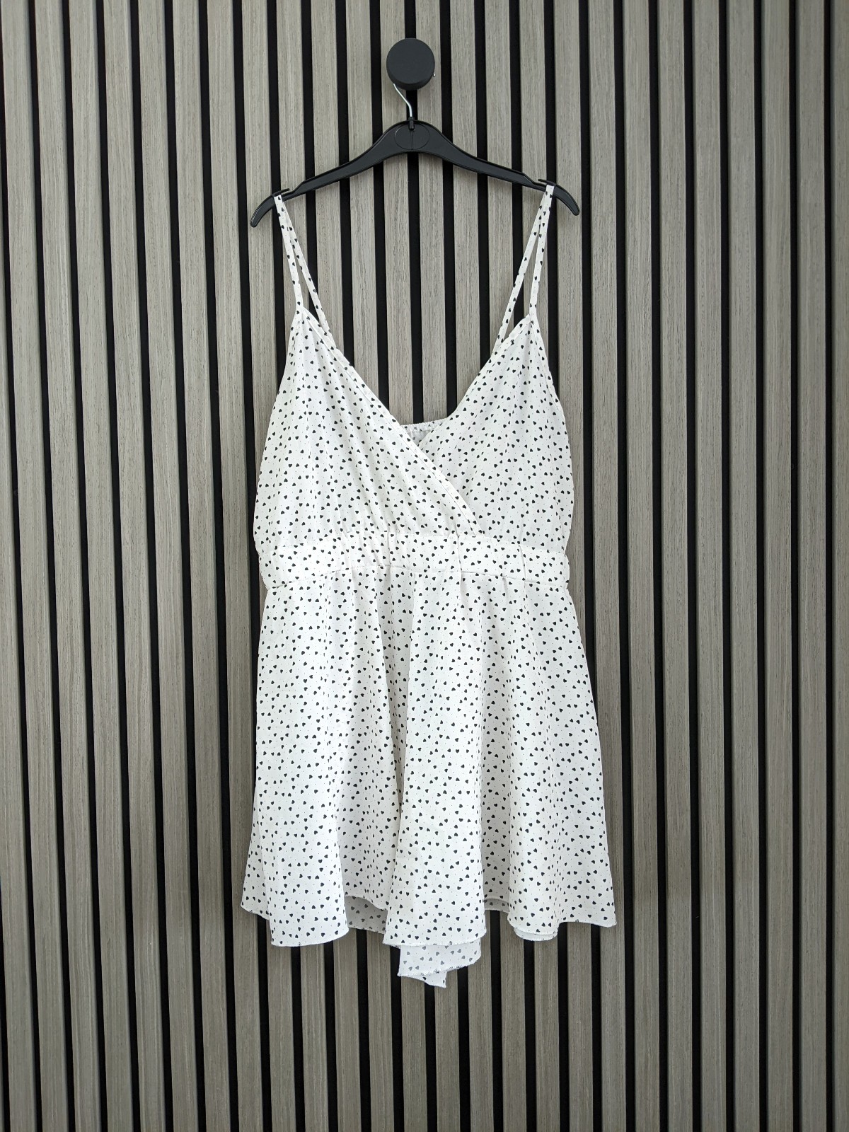 Lightweight White and Black Heart Playsuit Size L EU 40/42 Holiday Summer