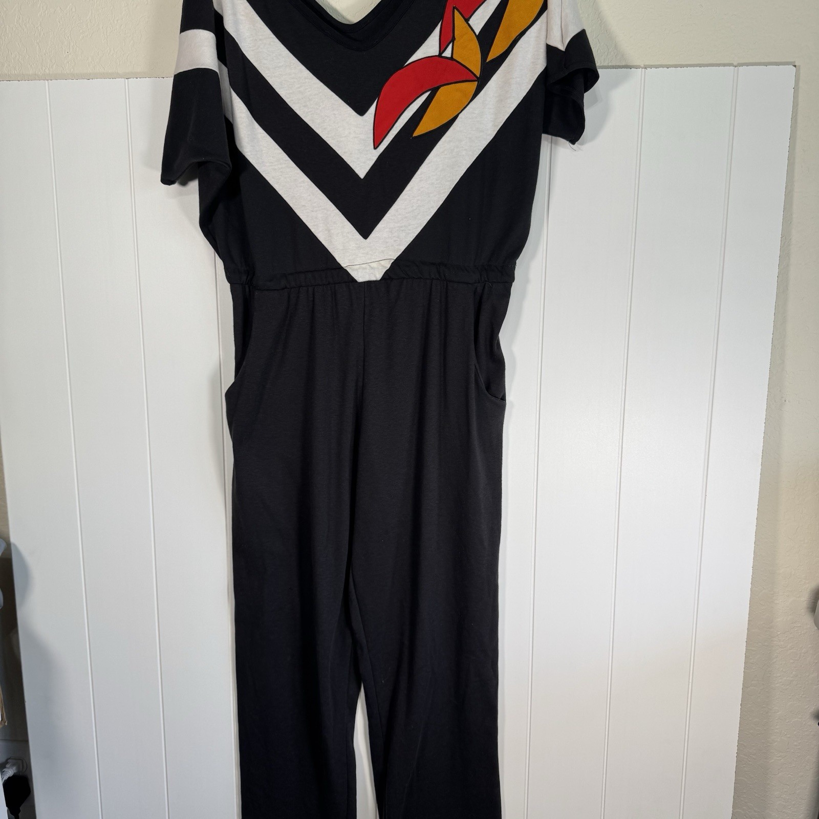 Vtg Dora Originals Retro Chevron Jumpsuit Womens L 70s 80s Graphic USA