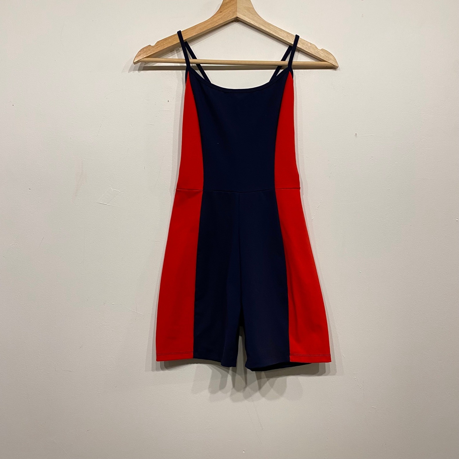Garage Womens Navy Blue Red Colorblock Active Romper Adjustable Straps Small