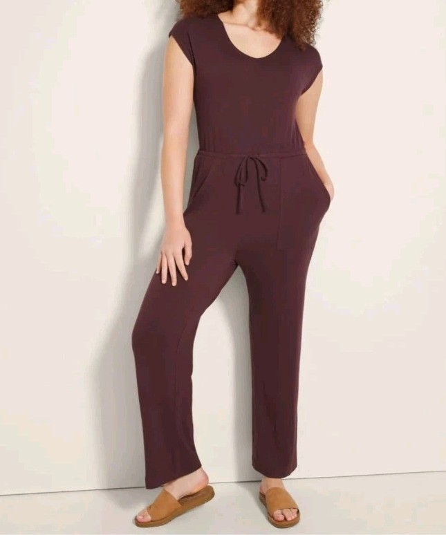 Soma Wide Leg V Neckline Jumpsuit BROWN NWT $89.50 M