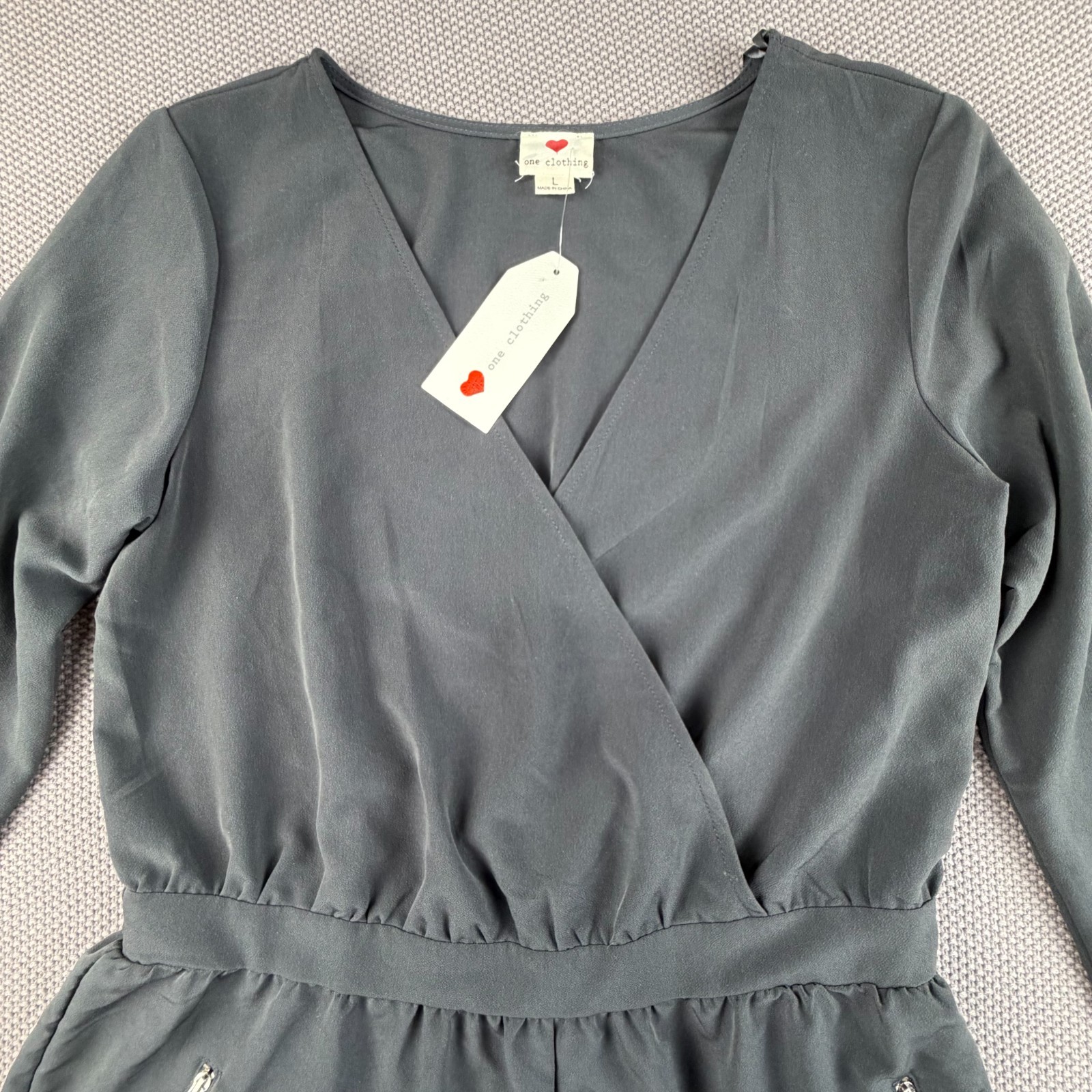Edgy Utility – One Clothing Long Sleeve Gray Shorts Romper Large – Pockets – NWT