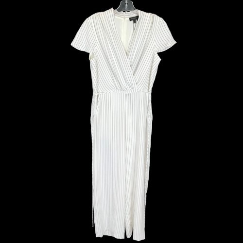 NWT Donna Karan Womens Size 8 Vertical Stripe Crop Wide Leg V-Neck Jumpsuit NEW