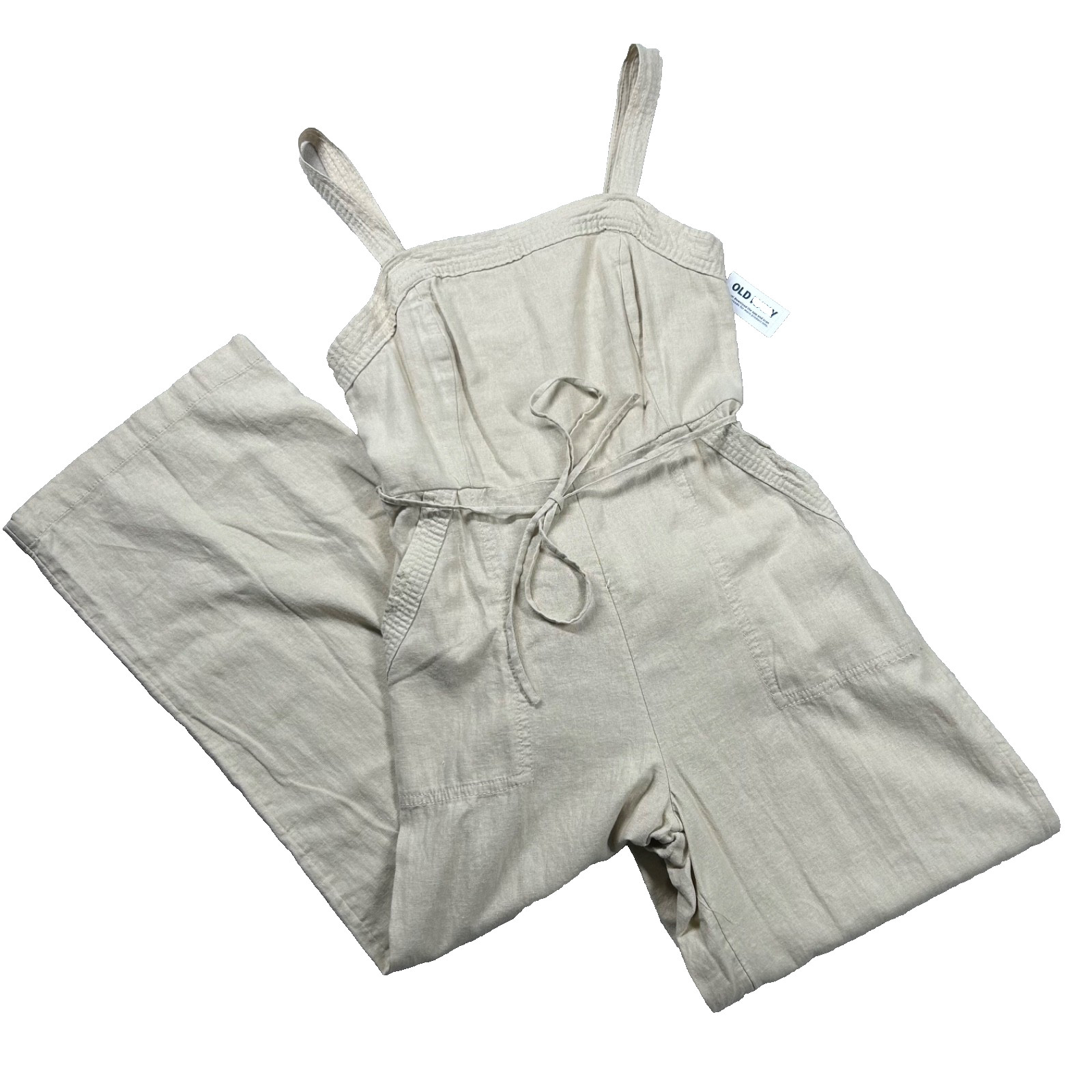 Old Navy Romper Womens XS Linen Blend Sleeveless Crop Rayon Tan Beige Beachy