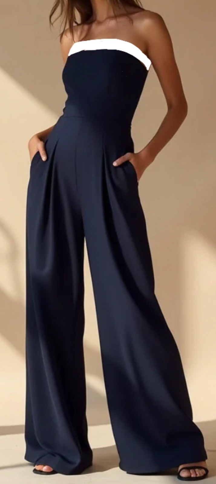 NWT COMMENSE Women’s Academia Career Classy Office WIDE Leg STRAPLESS Jumpsuit L