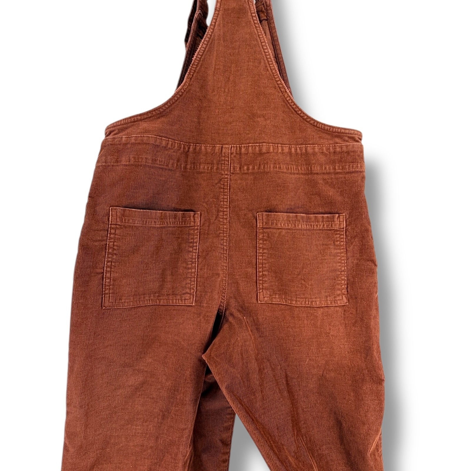 Aerie Corduroy Overalls W Medium Brown Adjustable Strap Raw Hem Tapered Leg Boho