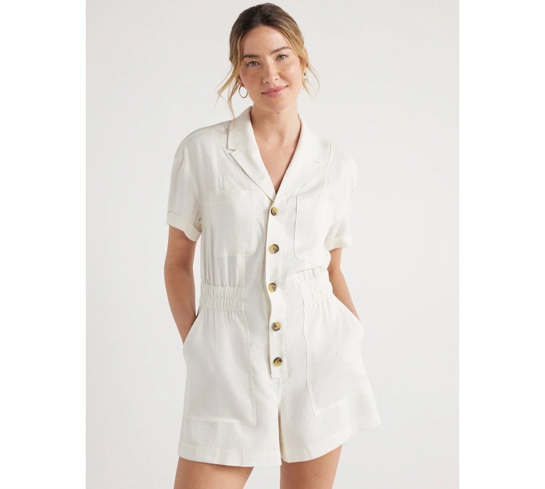 Free Assembly Women’s Utility Romper With Short Sleeves 4.5 Inseam Size XL