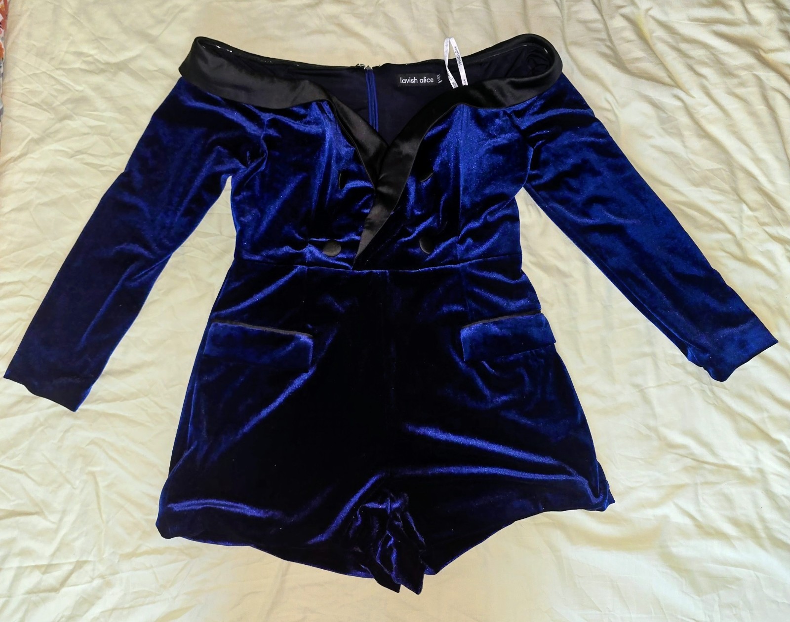 Lavish Alice Royal Blue Velvet Tuxedo Playsuit – Size 14