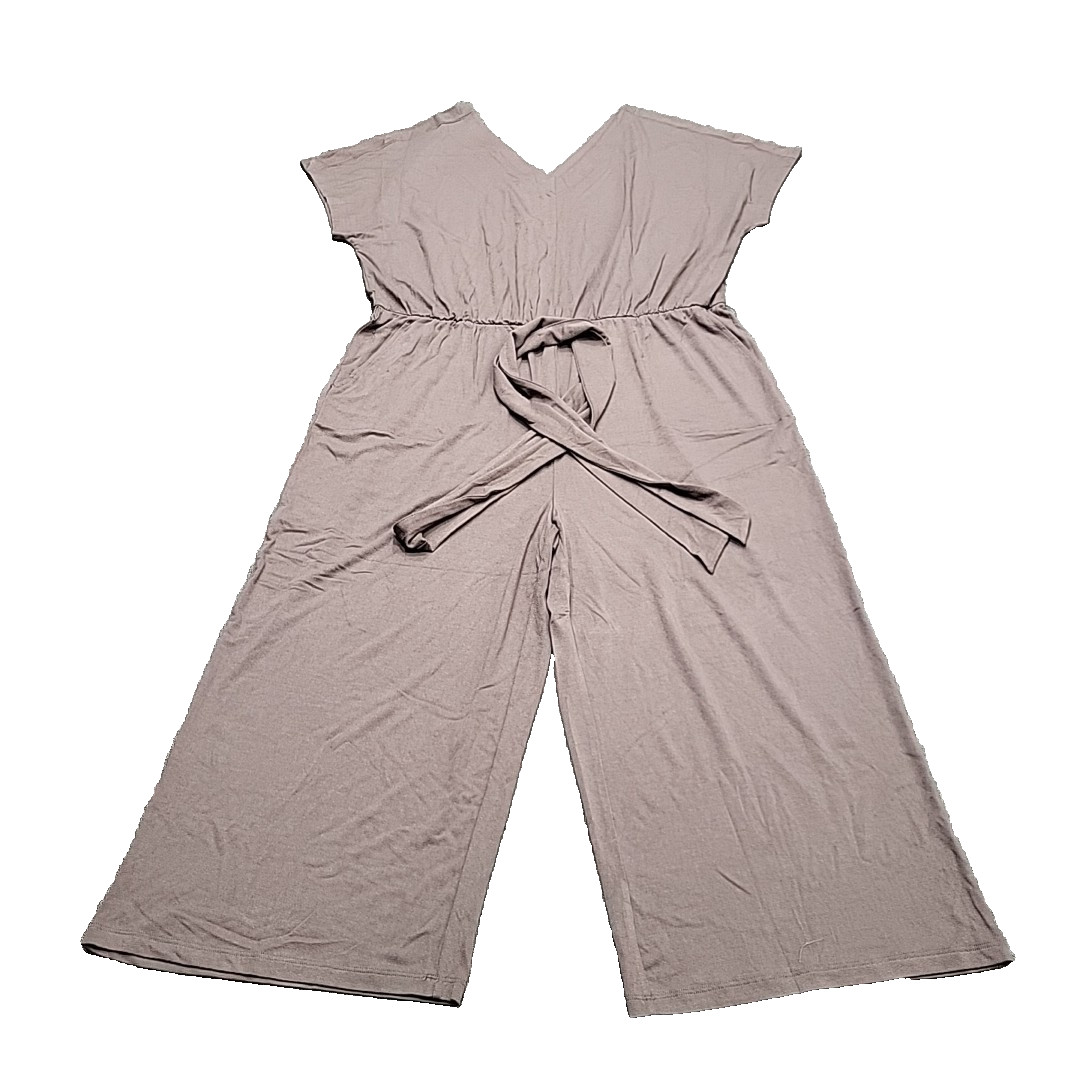 AnyBody Womens Dressy Everyday Dinner Party Tie Front Jumpsuit 1X Plus Sz Taupe