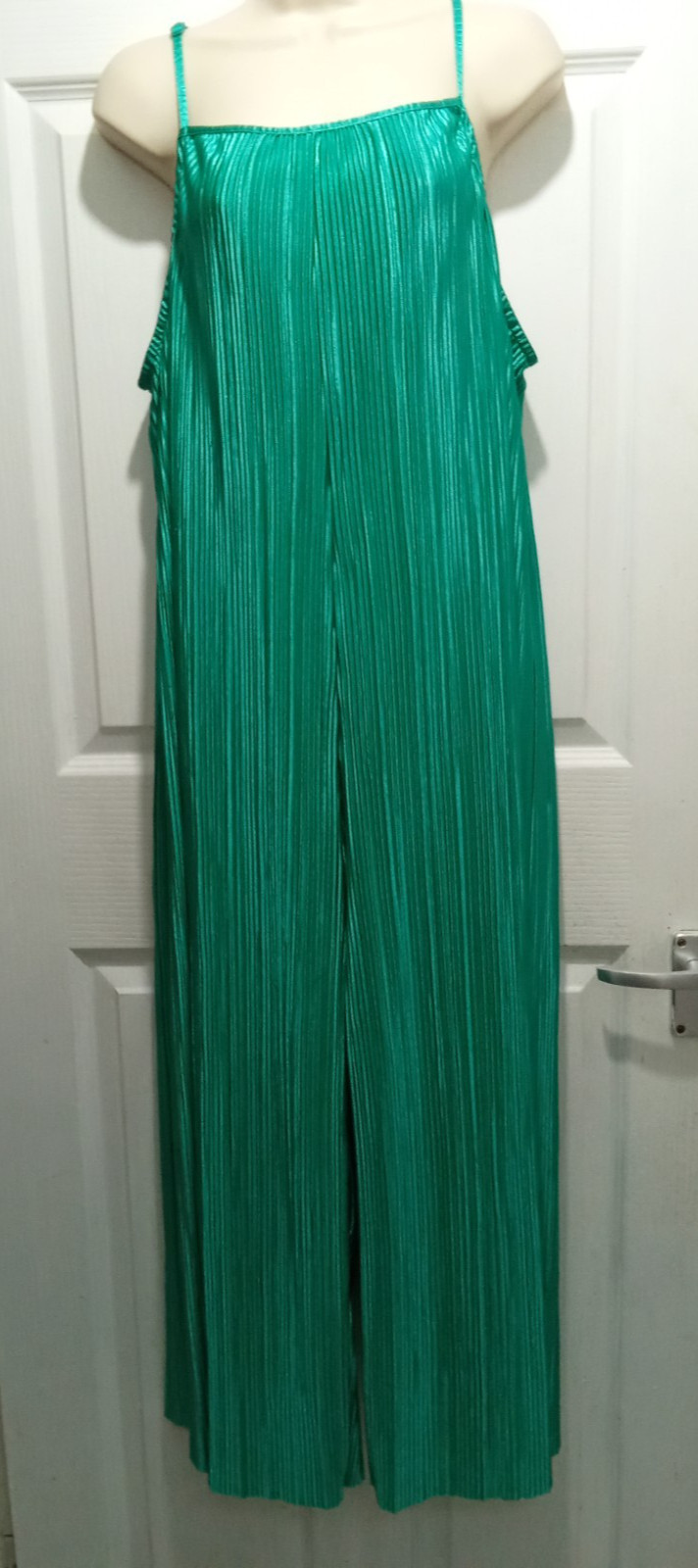 TU Women Wide-Leg Grooved Jumpsuit with Straps Shinny Green Size 16