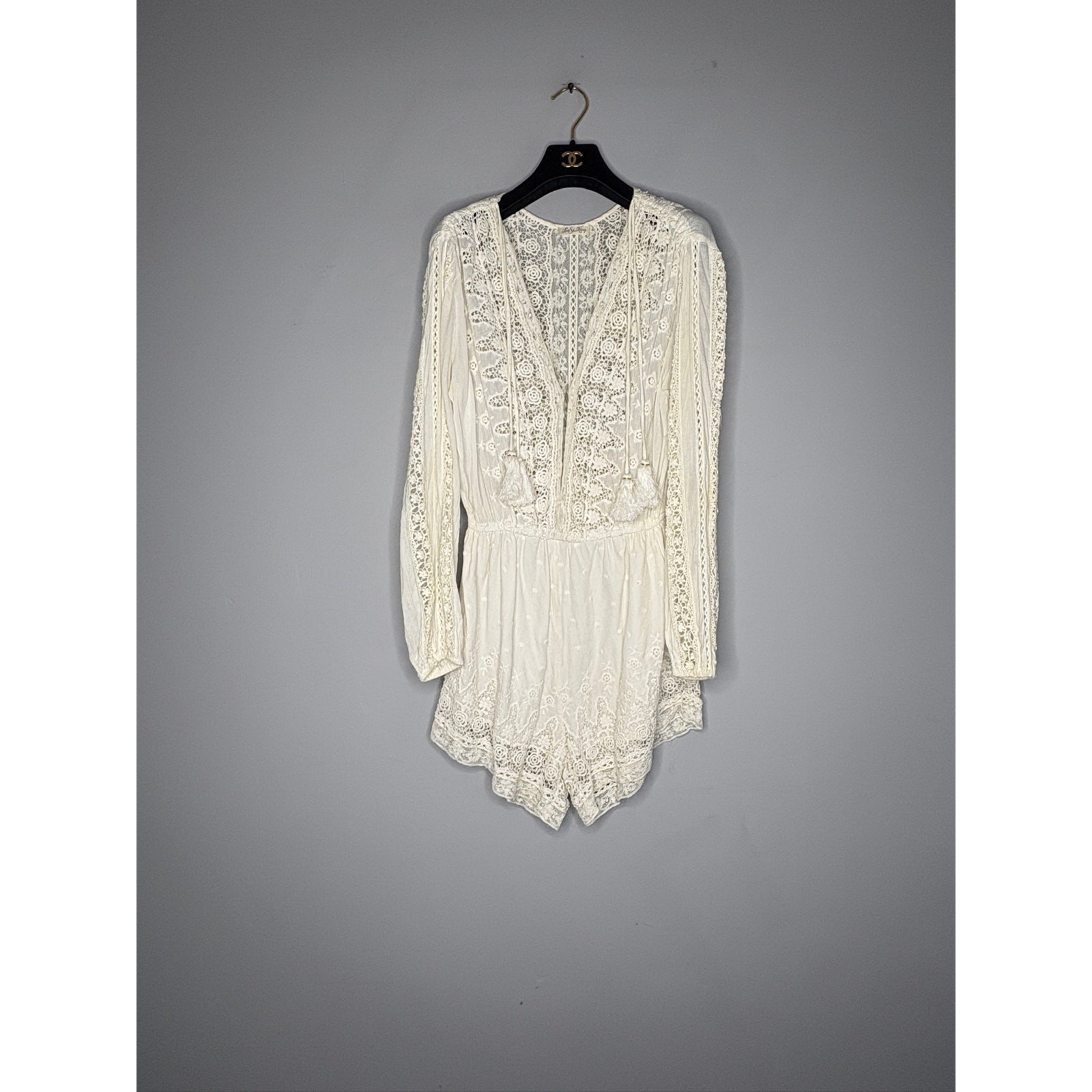 LoveShackFancy Anais Playsuit Romper Coverup – Ivory White Cotton Lace Vintage M
