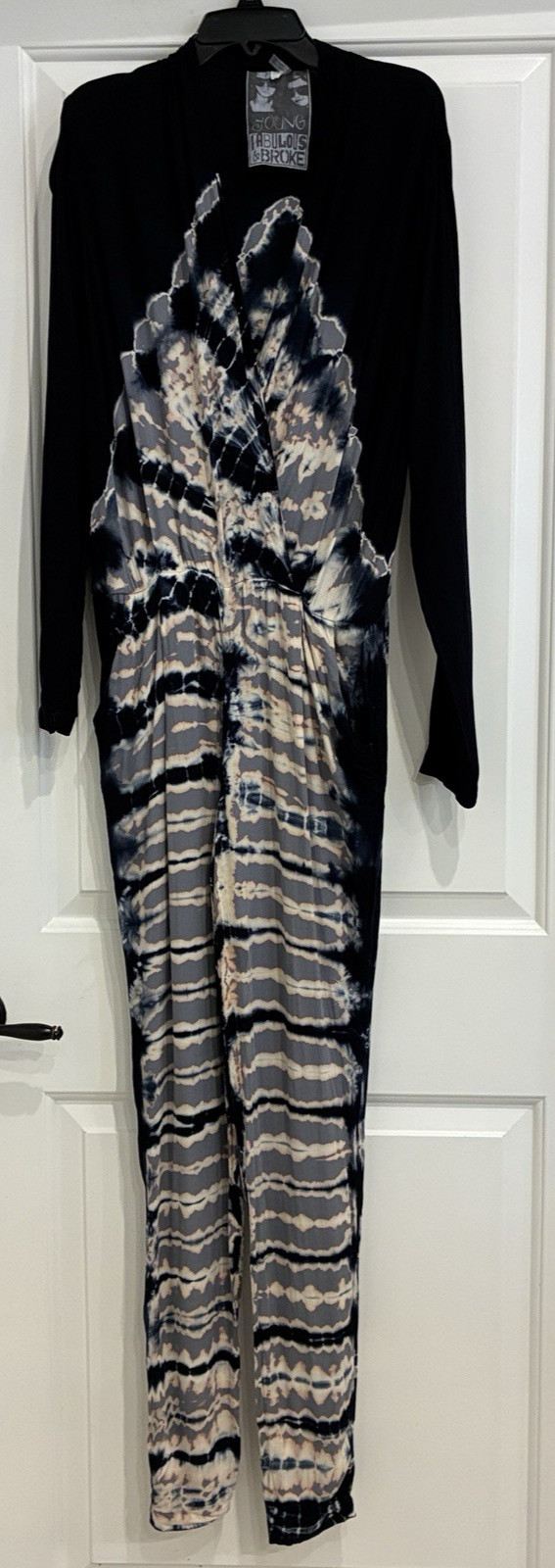 Young Fabulous & Broke Tie Dye Faux Wrap Jumpsuit Small Blue Boho Pockets
