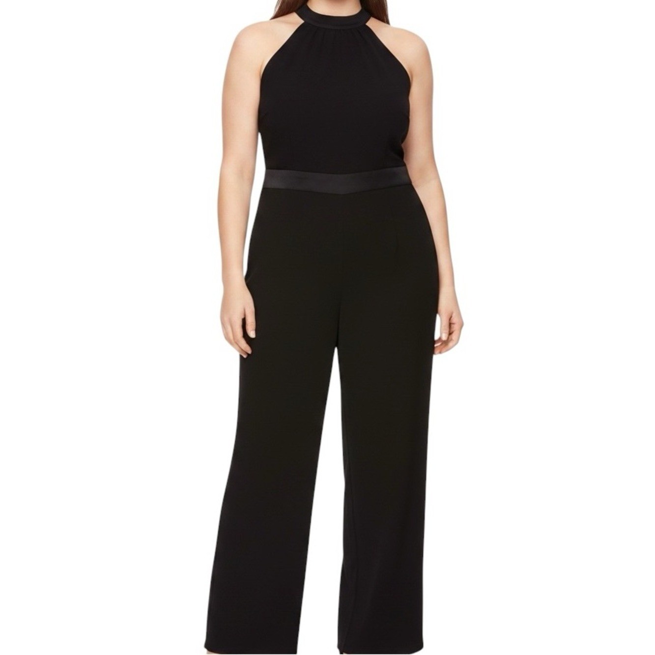 Talbots Petite Satin Crepe Halter Jumpsuit in Black NWT Size 16P