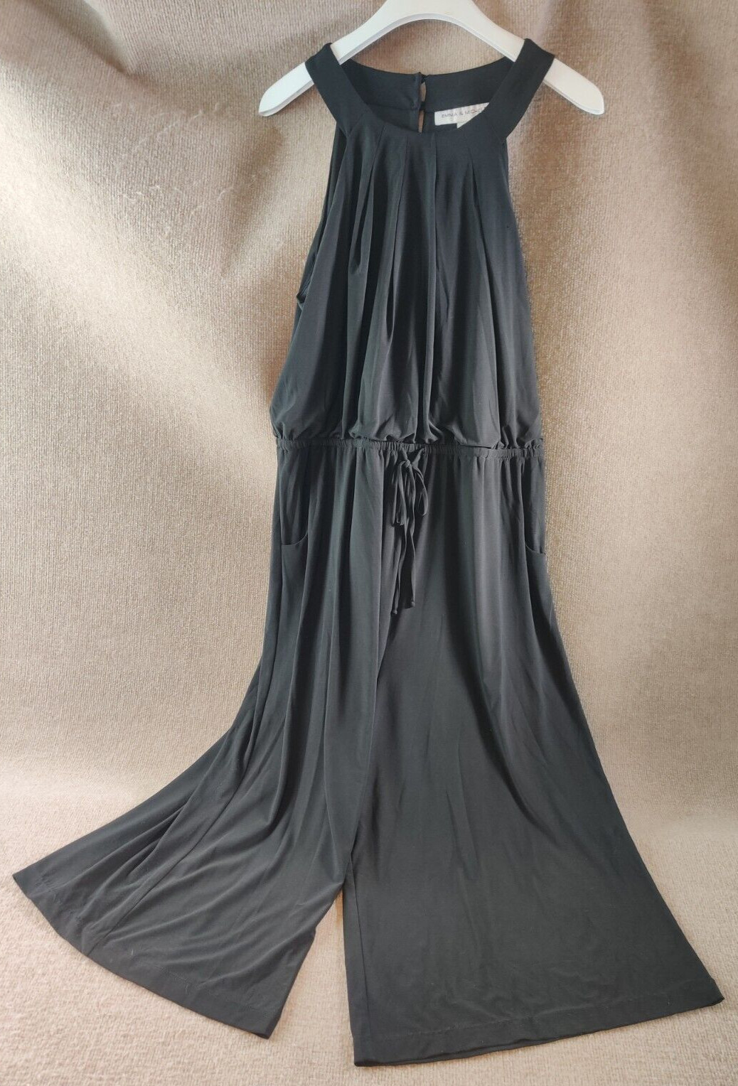 Emma Michele XL Liquid Wide Leg Crop Jump Suit Black Sleeveless Elastic Waist