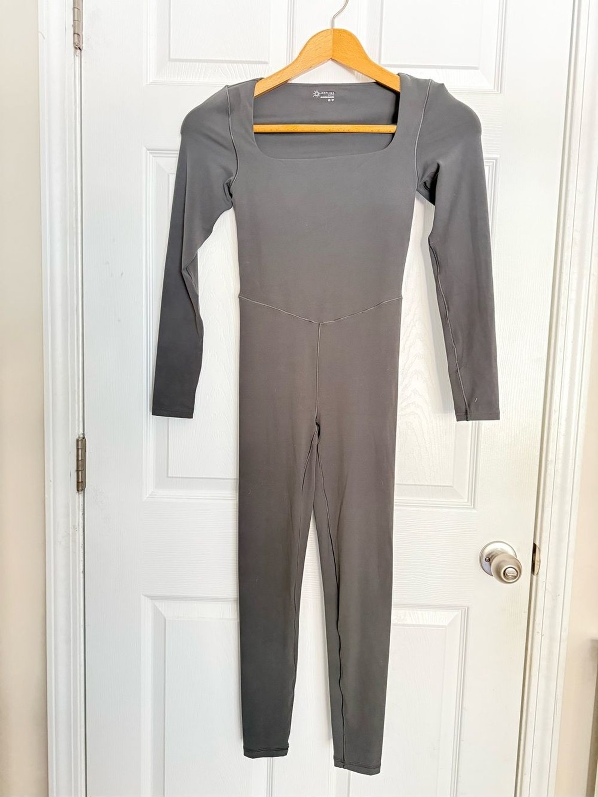 Aerie Offline XS Real Me Long-Sleeve Square Neck Jumpsuit Charcoal Lounge Yoga