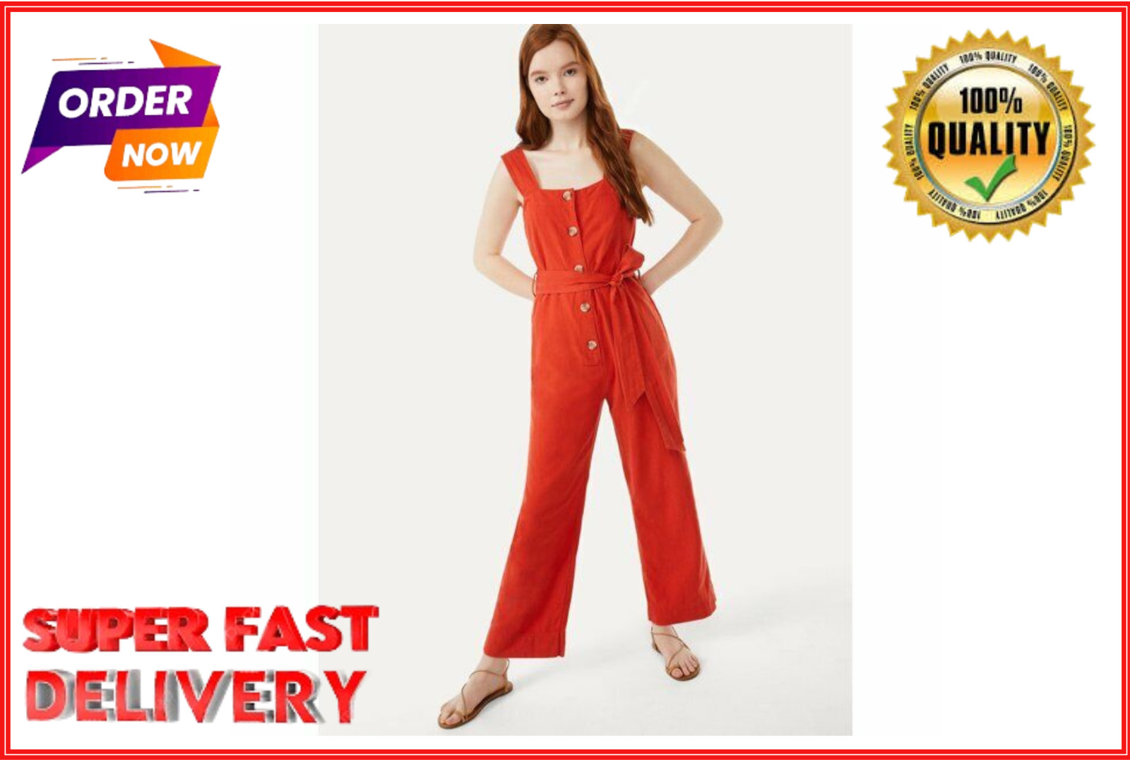 Free Assembly Women’s Sleeveless Wide Leg Jumpsuit Size XL Orange Amber –A4–