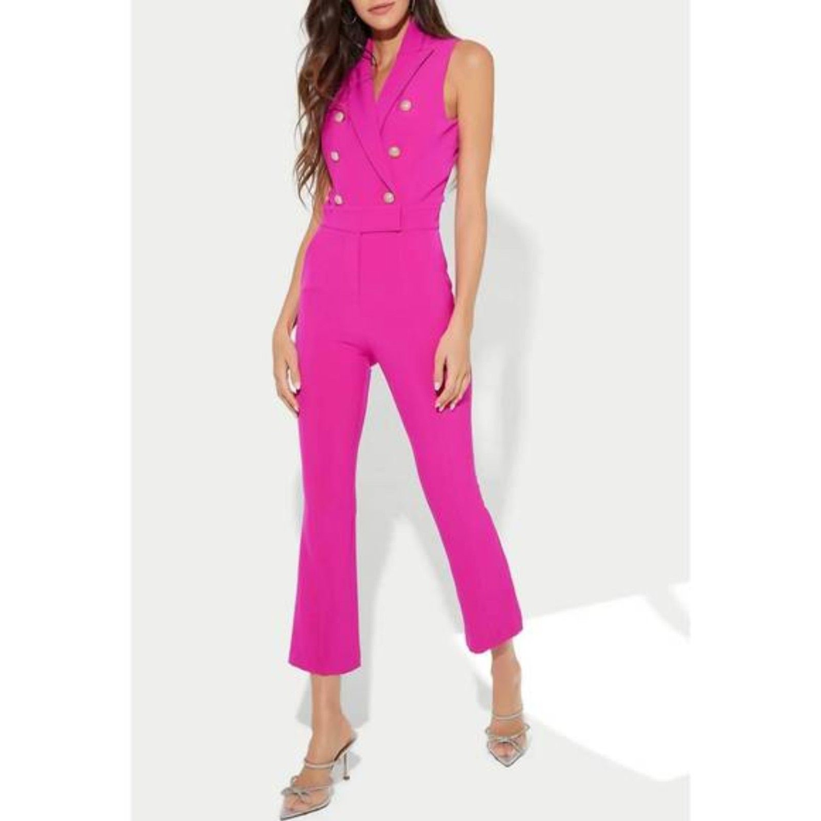 GENERATION LOVE Rowenna Hot Pink Button Cropped Sleeveless Jumpsuit Size 2
