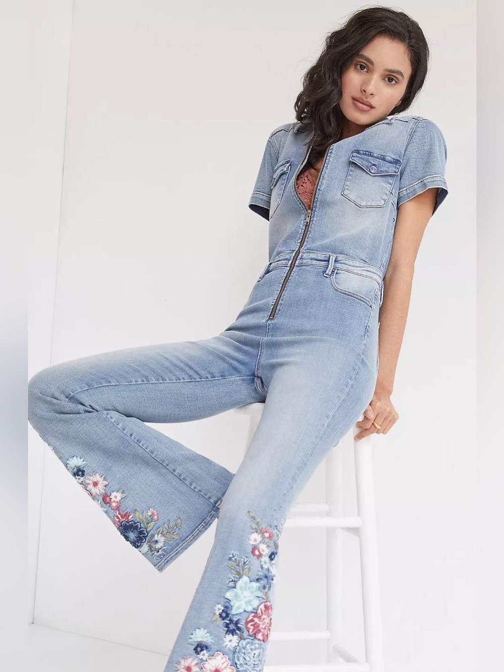 Driftwood Embroidered Denim Jumpsuit