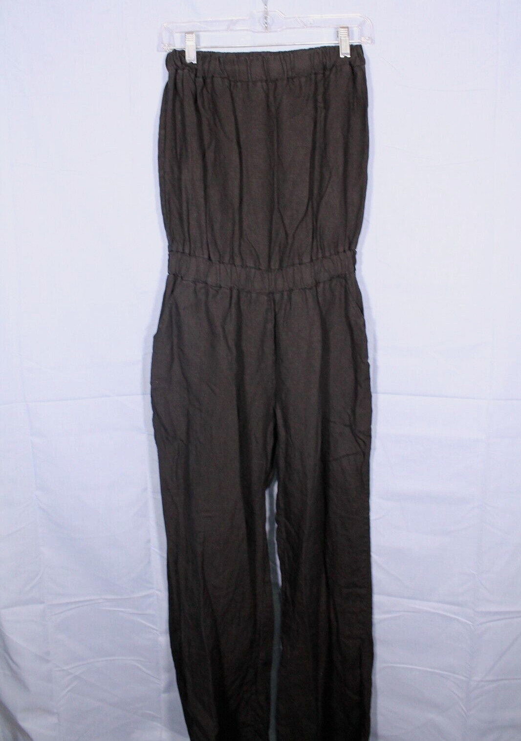 TULIP CLOTHING Lightweight LINEN Strapless SIDE POCKETS Black JUMPSUIT ROMPER M