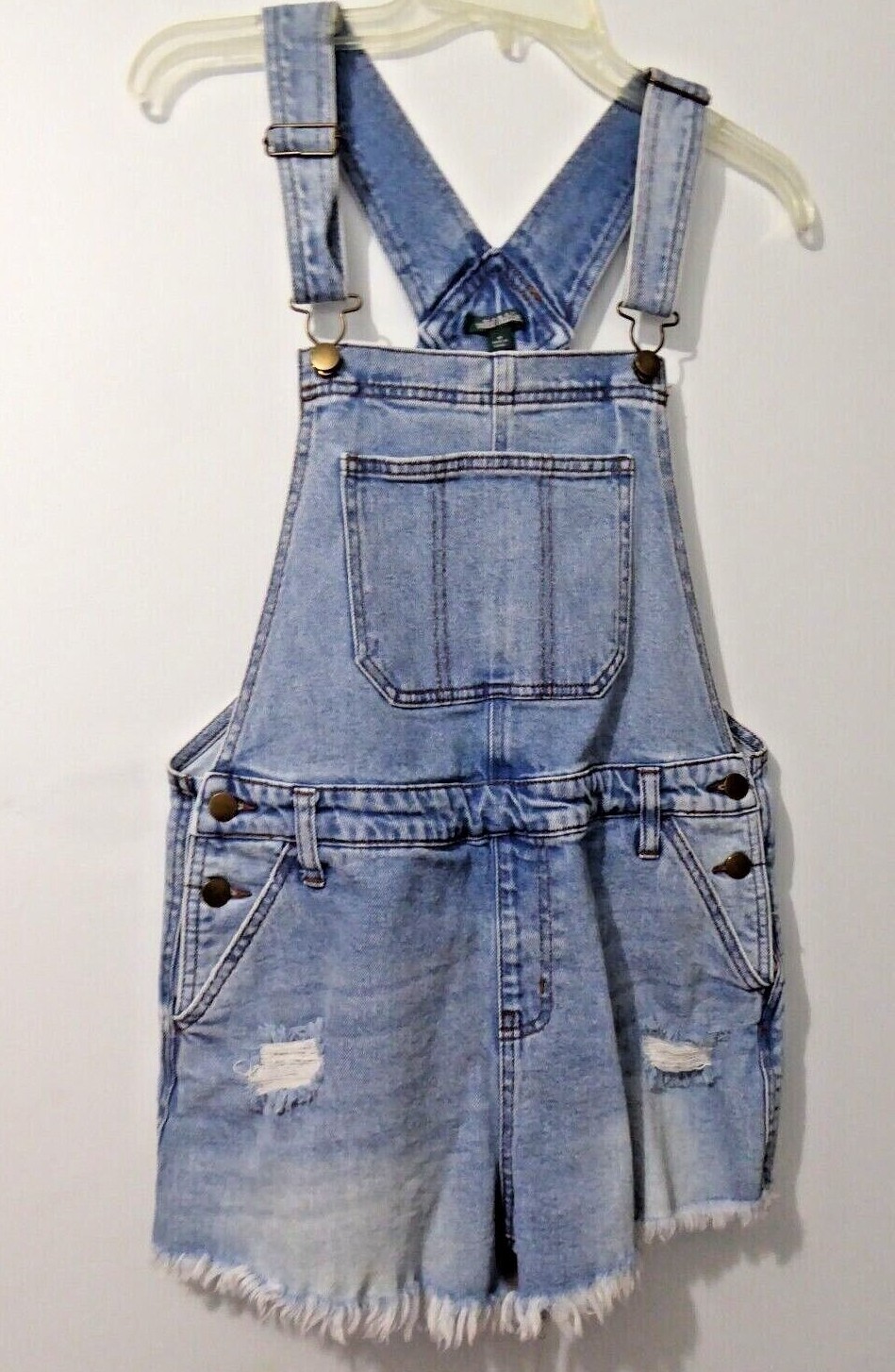Distressed Denim Bib Overall Shorts Cut Off Shorts Adjustable Romper M Pockets