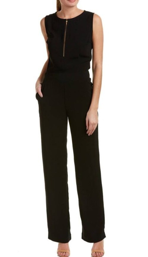 CABI #3340 Grace Black Sleeveless Wide Leg Jumpsuit Size 4 Front & Back Zip