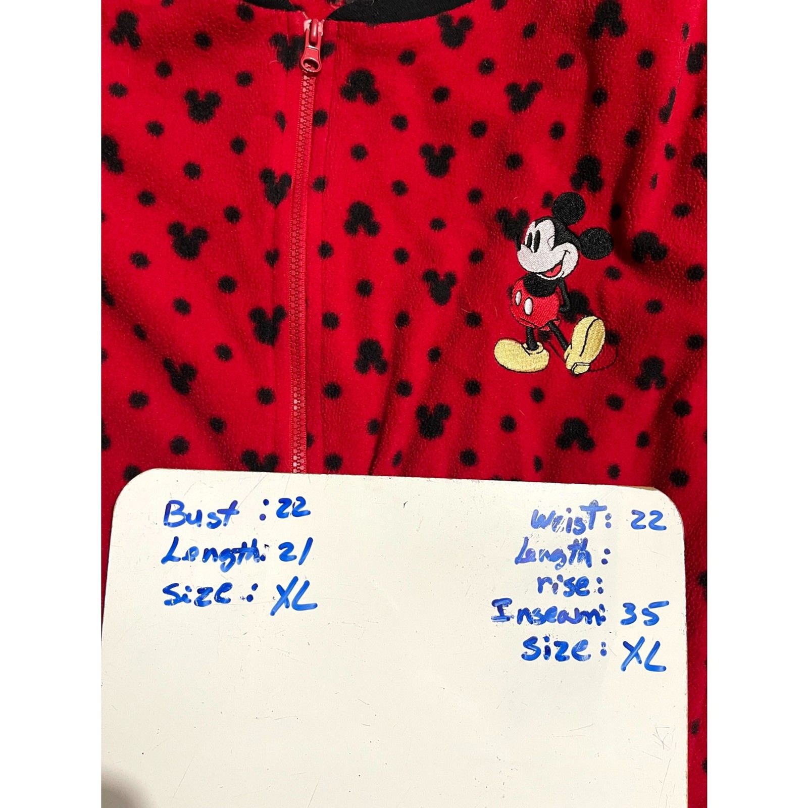 Disney Mickey Mouse one piece outfit hooded Faux Fur sleepwear red adult XL