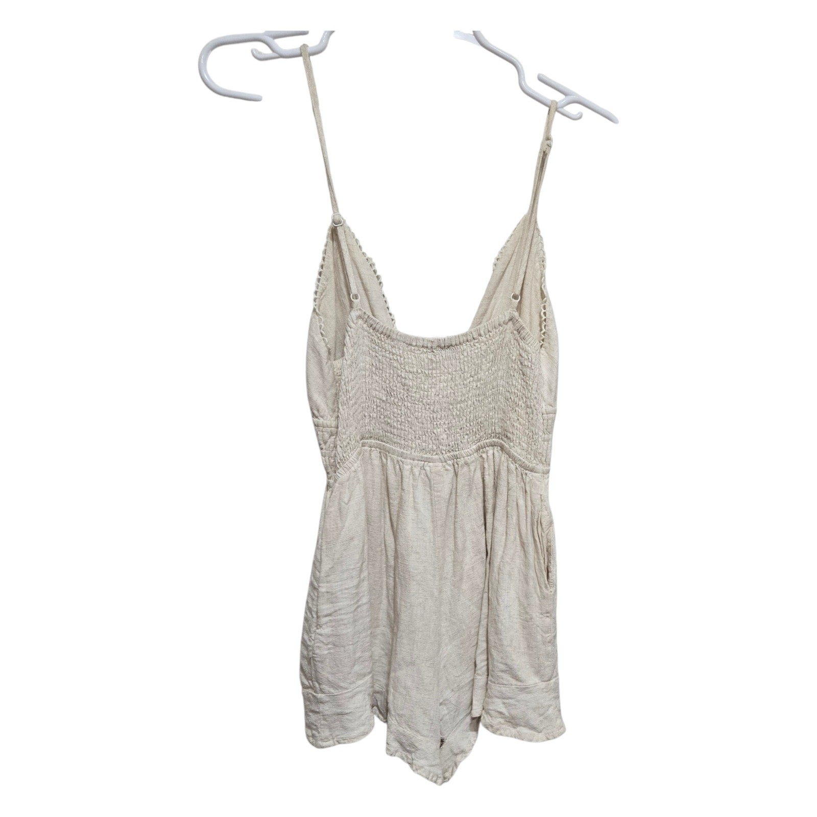 Princess Polly Cream Smocked Tie Front Romper XS US 2 Boho Festival