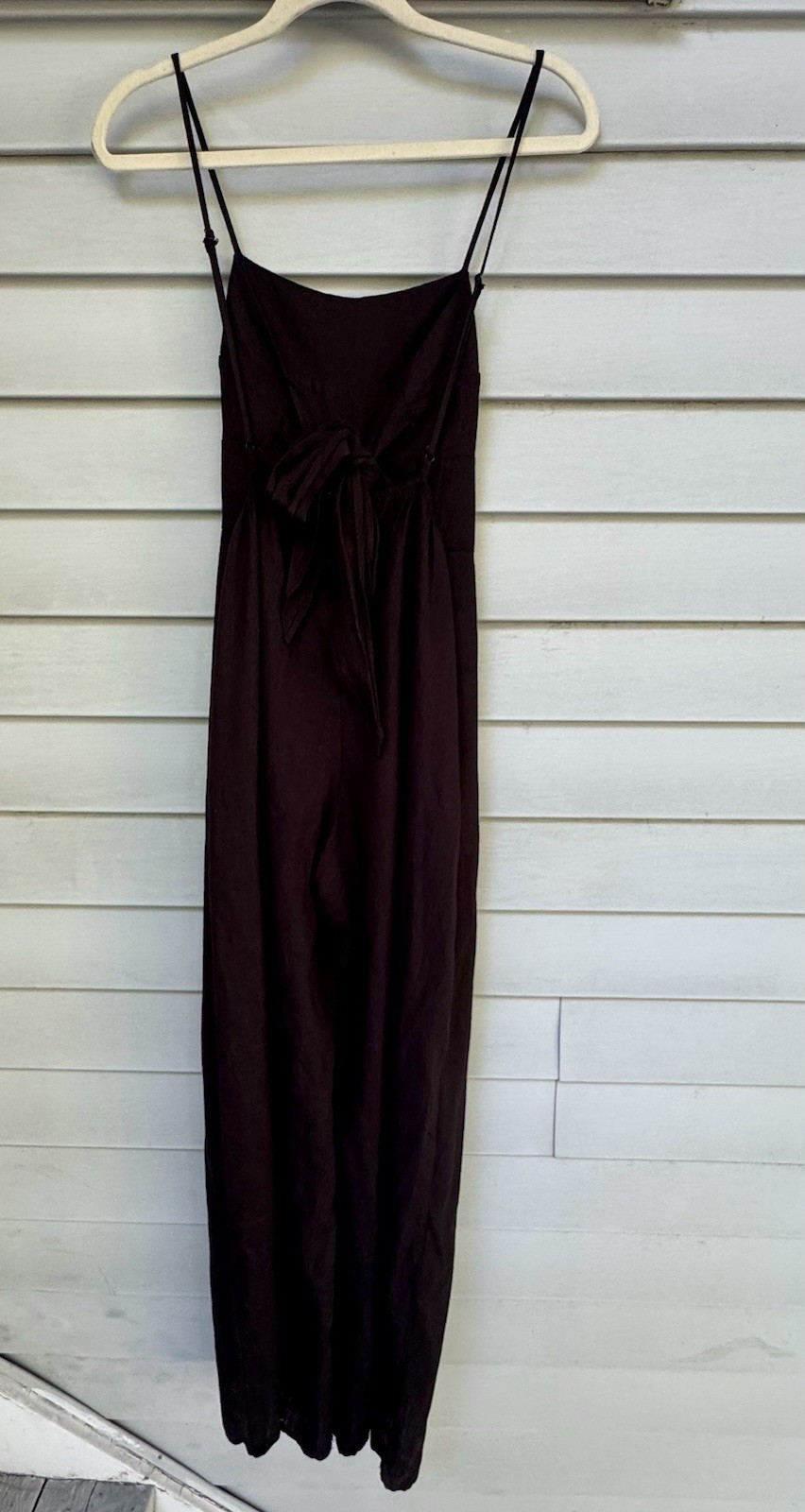 Audrey Parks Black Linen Jumpsuit Open Back Bow Francescas Wide Leg Small Boho G