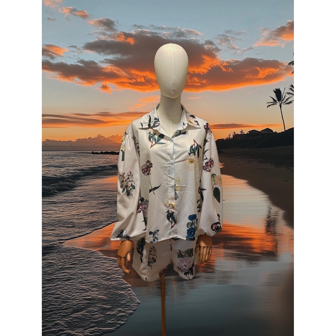 Source Unknown Cream Floral Short Set