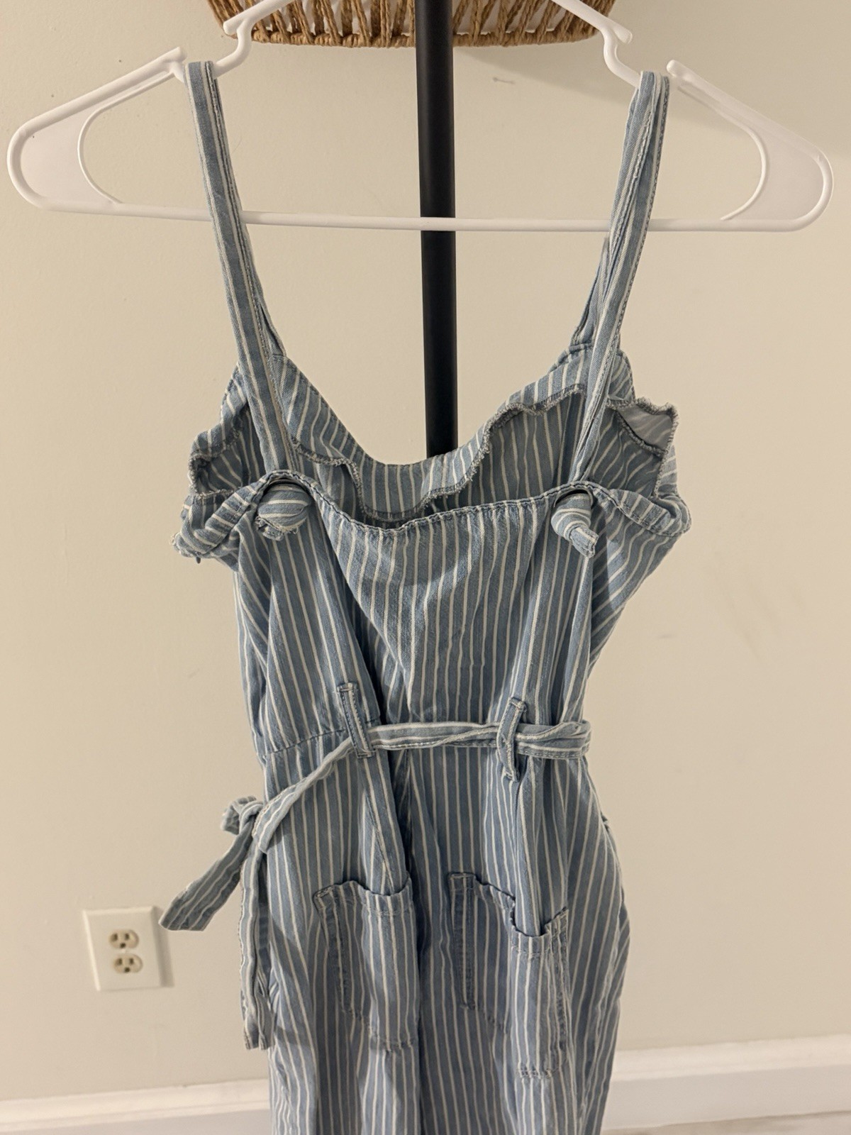 Rewash Blue/White Striped Sleeveless Belted Jumpsuit w/ Pockets Size S