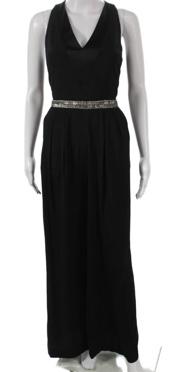 Nicole Miller Women Black V-Neck Sleeveless Zip Viscose Jumpsuit Size 6