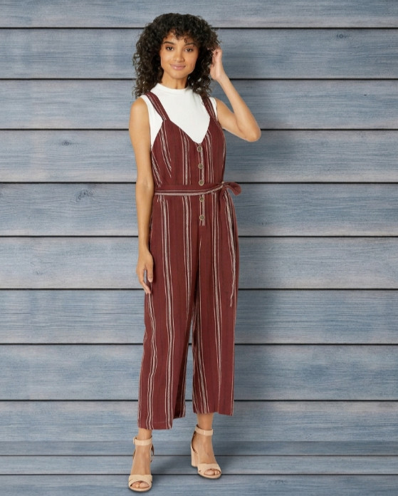 Sanctuary Sedona Jumpsuit Linen Small Henna Multi Stripe l Crop Leg NWT Preppy