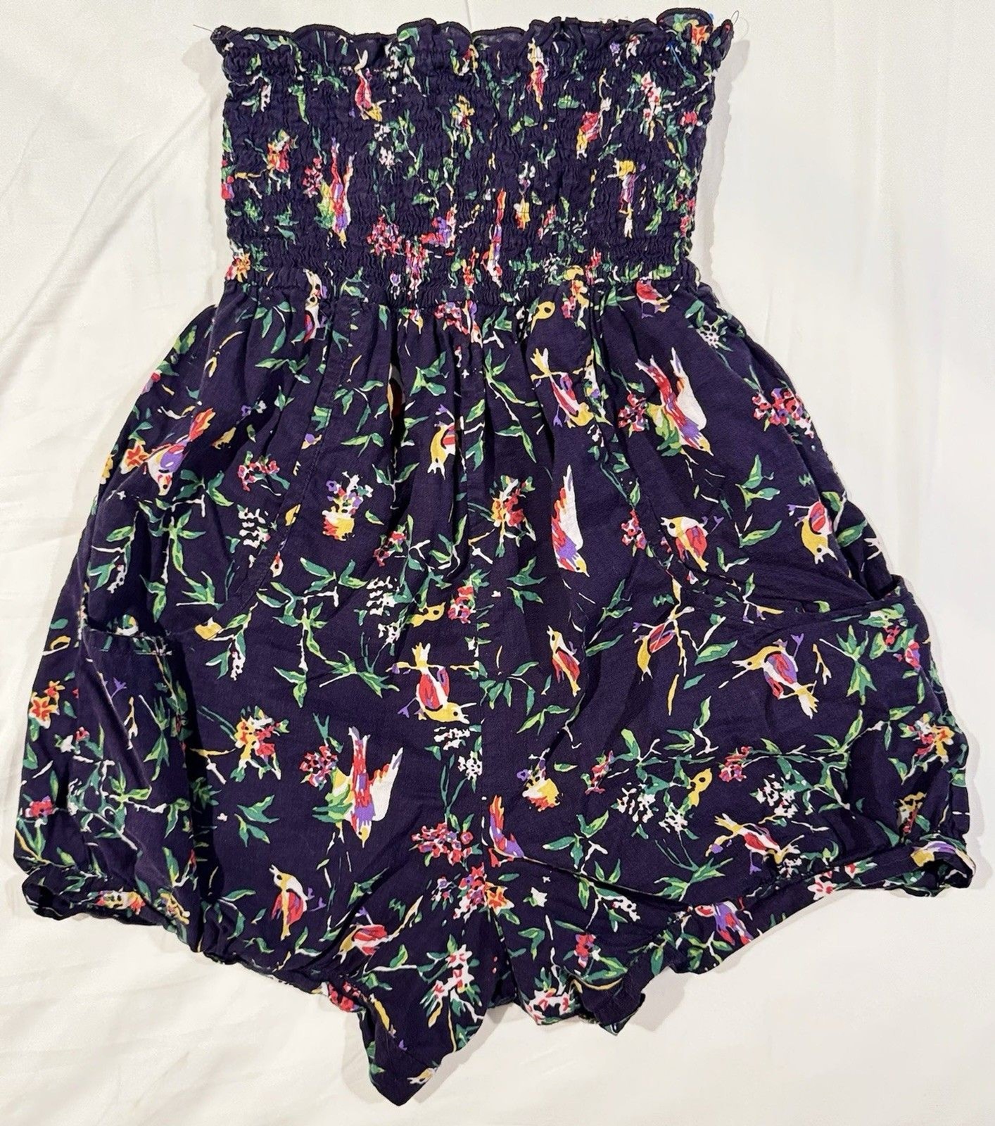 Vintage Y2K Fire Los Angeles Romper Tropical Strapless Ruched Bust Bubble Hem S