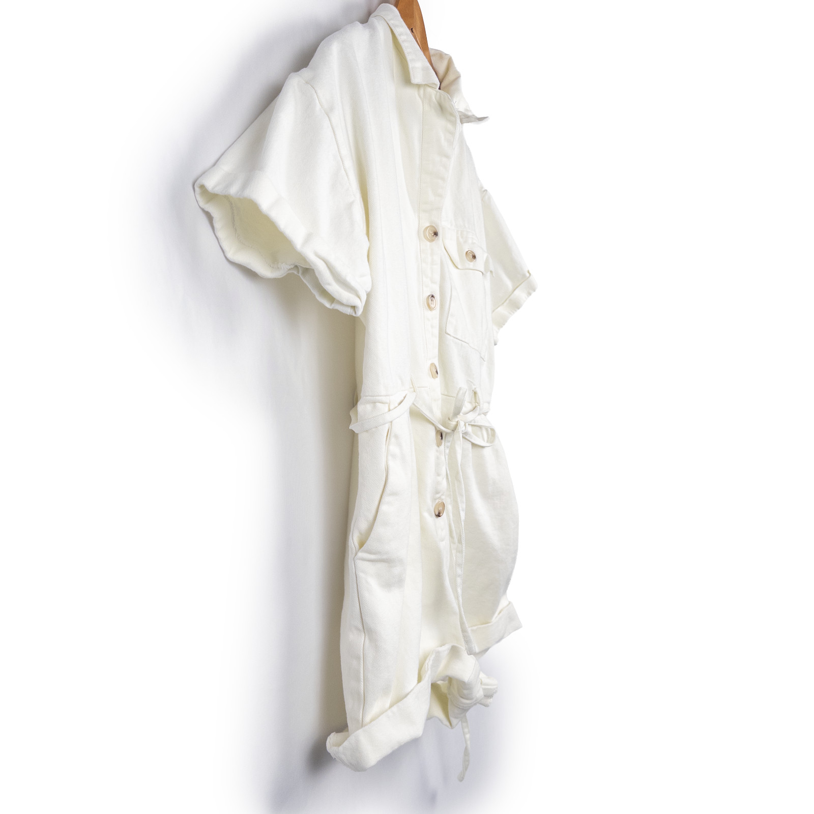 Böhme 100% Cotton Ivory Utility Romper Denim Jumpsuit Size S Boho Coastal