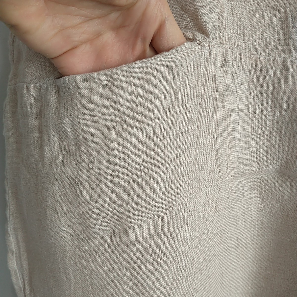Made InItaly Jumpsuit Bib Overall Womens S/M*Beige 100%Linen Lagenlook Minimalis