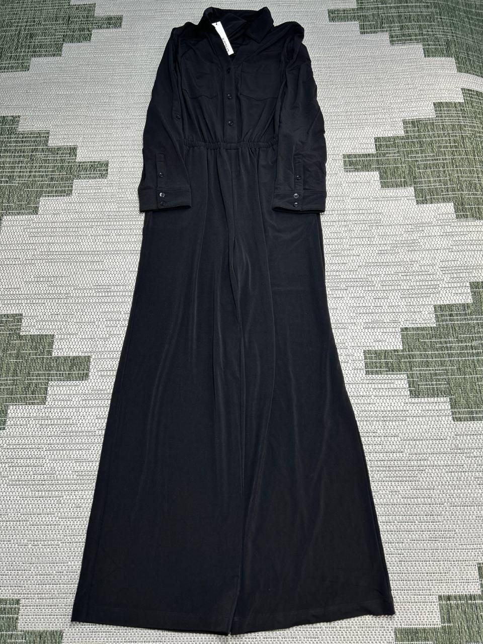 Chicos Belted Jersey Maxi Jumpsuit Womens Small Black Stretch Relaxed Fit New