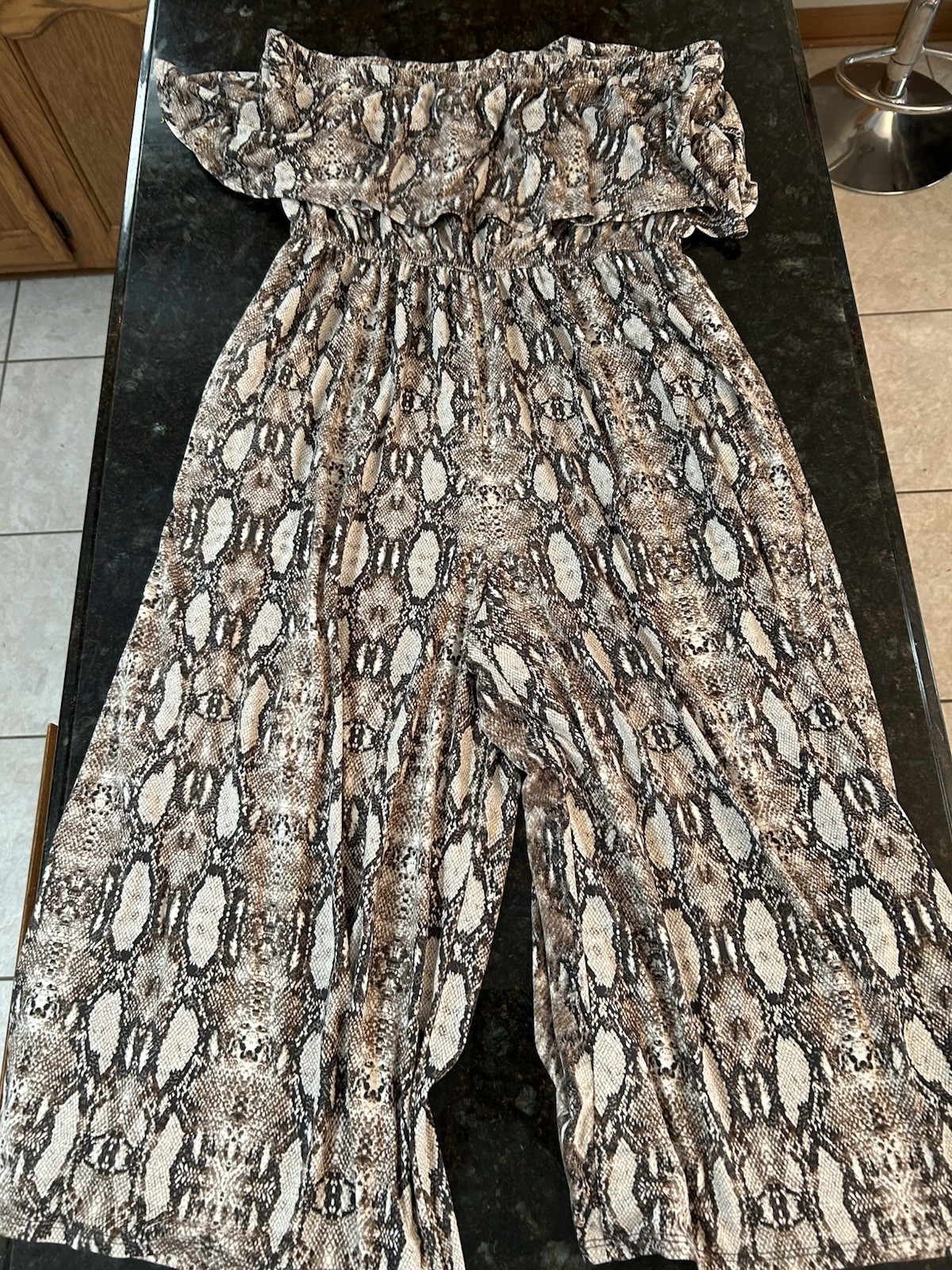 Oddy Snakeskin Print Ruffled Strapless Jumpsuit Size XL Beach Boho