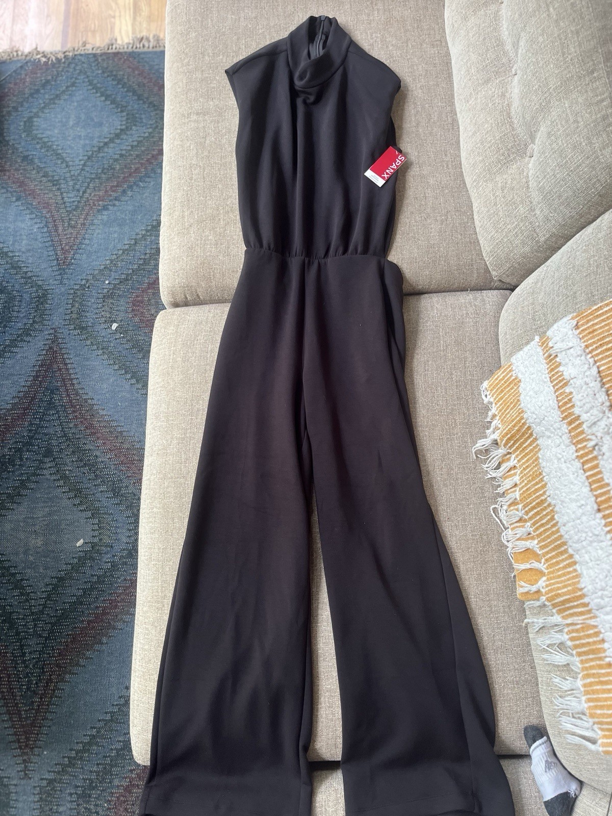 SPANX AirEssentials Mock Neck Wide-Leg Sleeveless Jumpsuit Black P/S