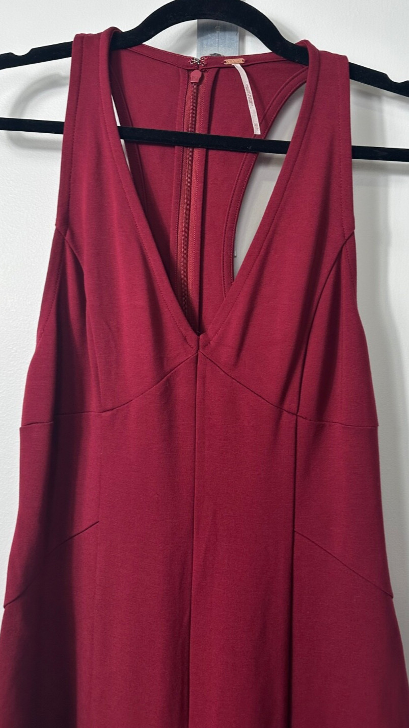 Free People V-neckline Sleeveless Wide Leg Jumpsuit Red XS Thick Oversized B12
