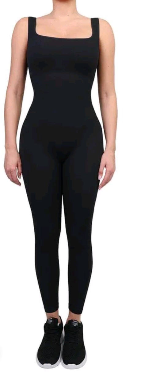 Popilush Women’s Seamless Square Neck Sport Jumpsuit Black XL