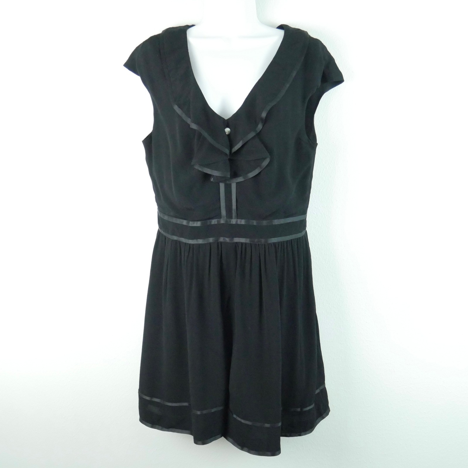 Elevenses Anthropologie Black Ruffle Romper Size 12 Twee Dainty Feminine Retro
