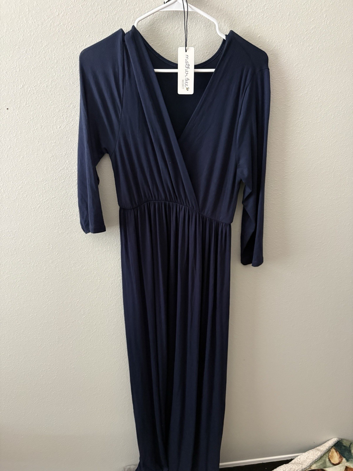 Mother Bee Maternity Women’s XL Navy 3/4 Sleeve V-Neck Solid Jumpsuit