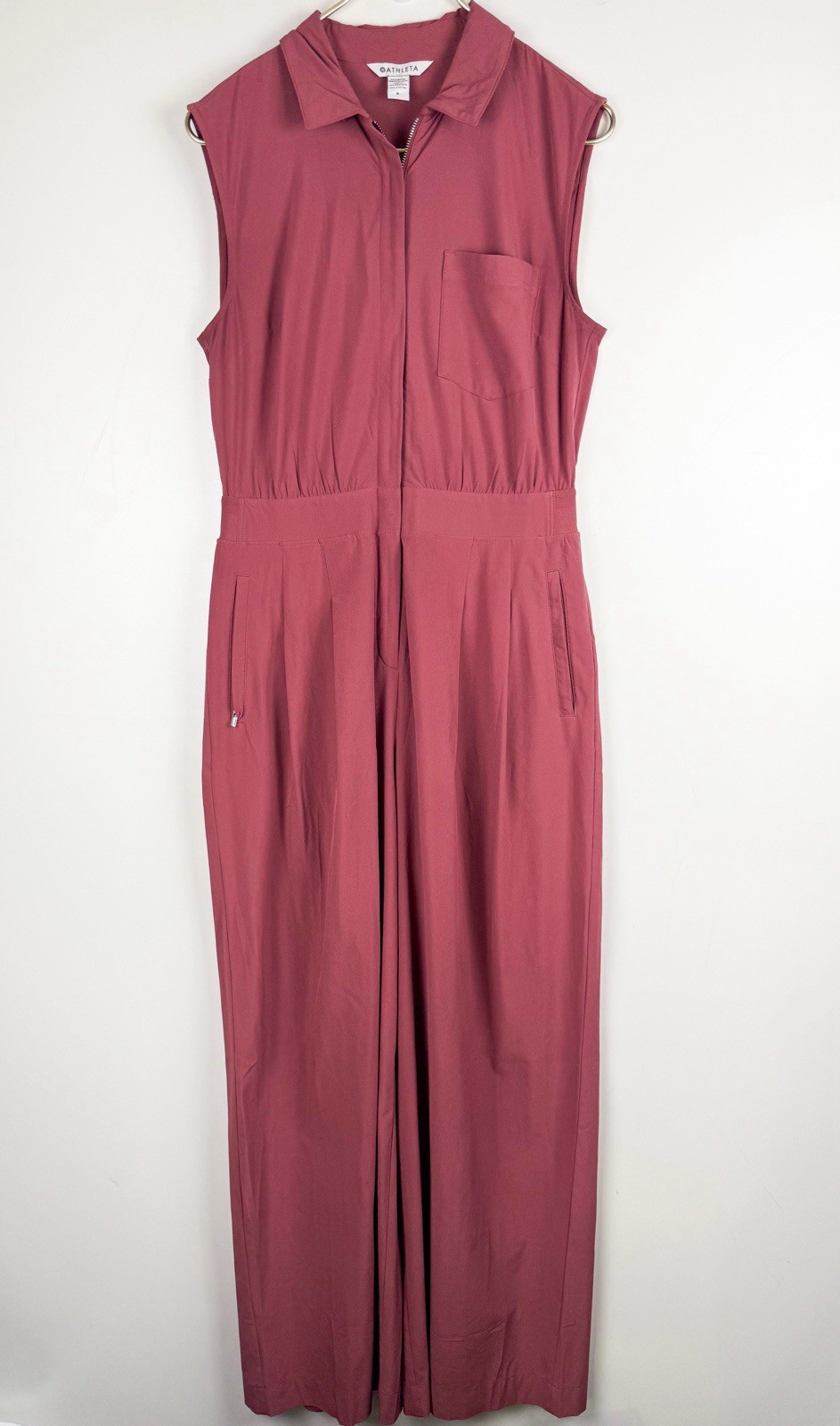 Athleta Brooklyn Heights Wide Leg Jumpsuit 8 Berry Rose Zip Sleeveless 534779