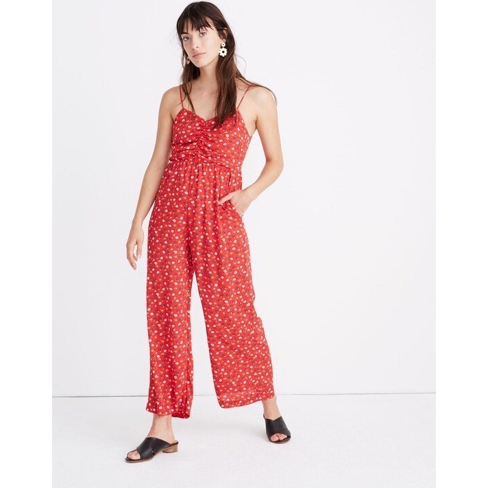Madewell ruched wide leg jumpsuit in prairie posies women’s 14 business casual